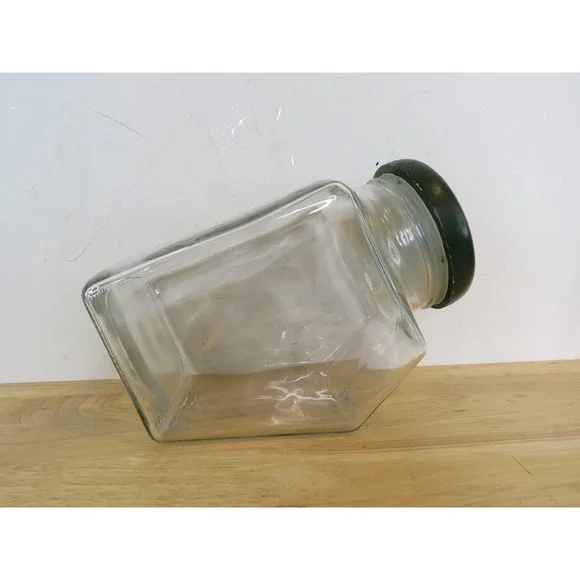 VTG Glass Canister Set Of 3 Green Wood Lids Pentagon Mercantile Country